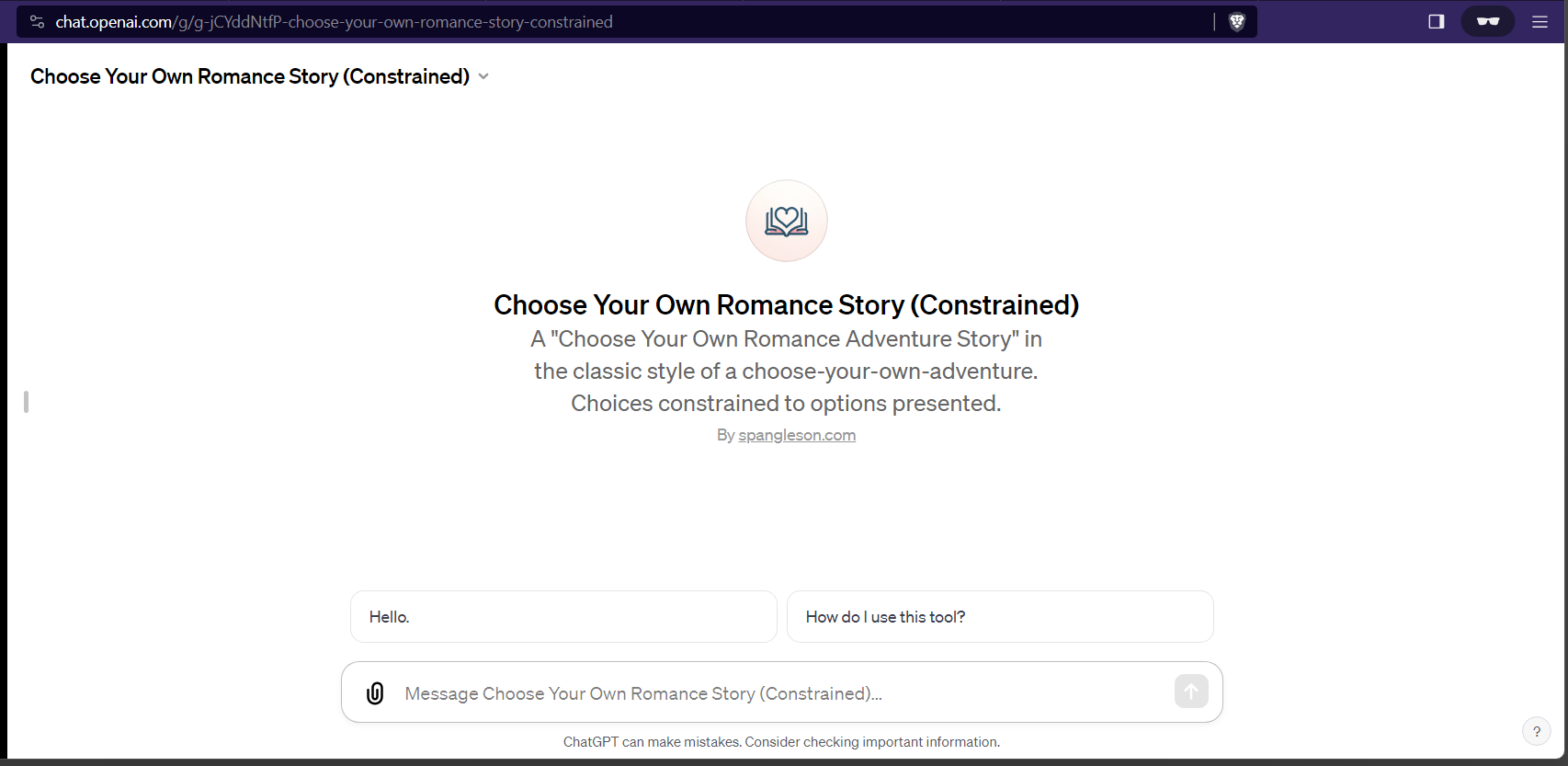 Choose Your Own Romance Story (Constrained) - custom GPT
